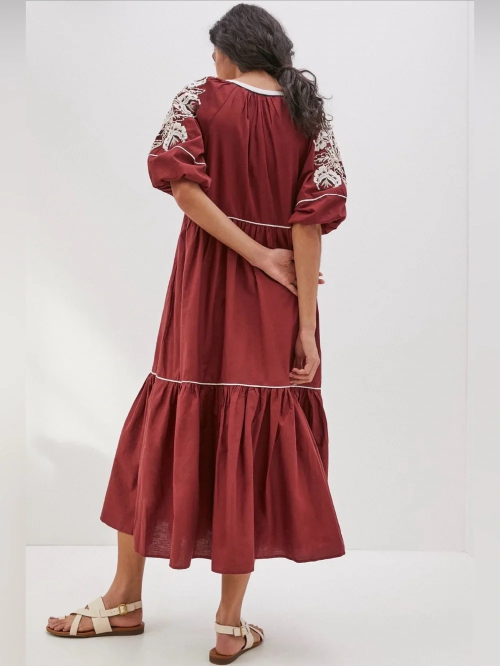 Anthropologie Gretel Embroidered Maxi Dress in Russet Brown Size XS - Picture 2 of 8